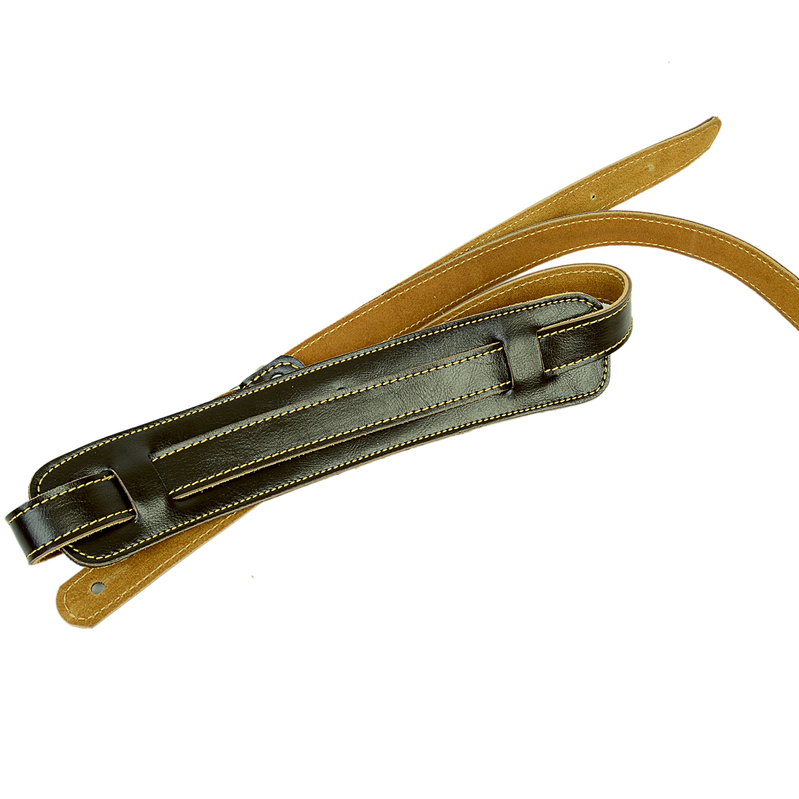 Mugig Gitarrengurt aus Leder Gitarrenzubehör mit Schulterschutz stabil für alle Gitarren E-Gitarre oder Bass 122 bis 156cm (braun)