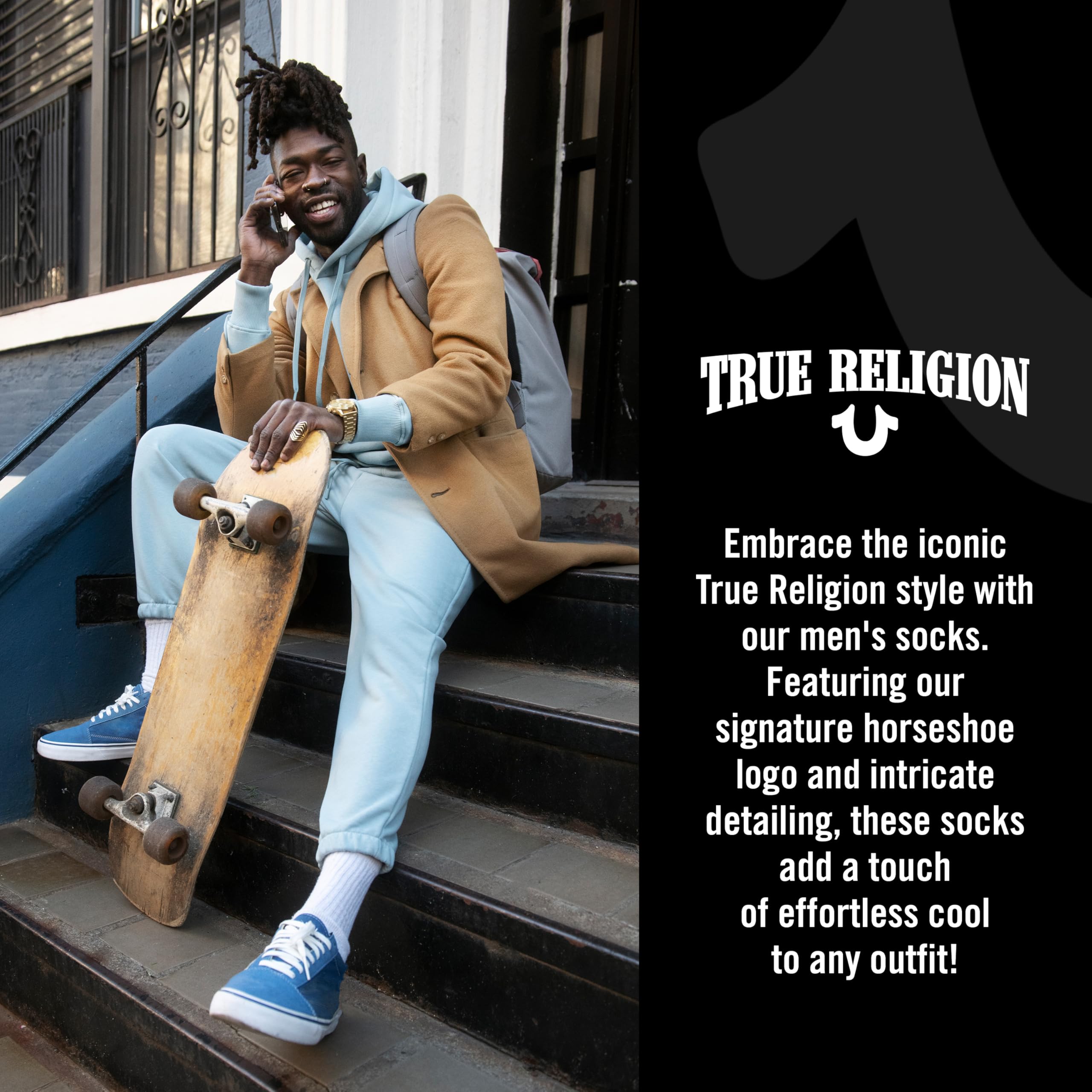 True Religion Mens 8 Pairs Crew Socks for Men Premium Athletic Men's Socks, Shoe Size 8-12