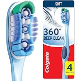 Colgate 360 Soft Toothbrushes, 4 Pack | Soft Bristles, Tongue And Cheek Cleaner, Removes Odour Bacteria, Whole Mouth Clean, Bulk Pack