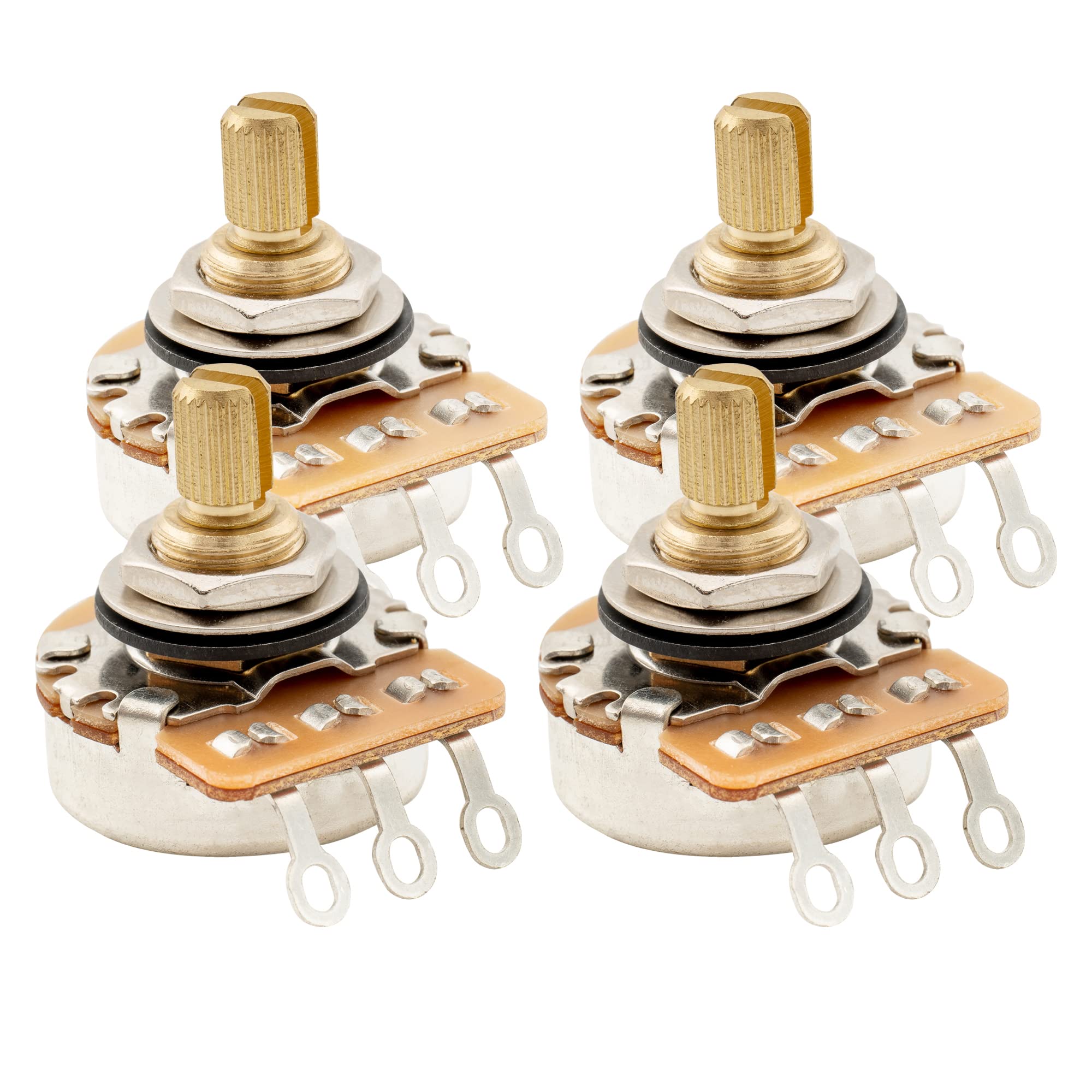 Musiclily Pro HD B250K Full Brass Inch Sized Fine 24-Spline Split Shaft Pot Linear Taper Potentiometers for Electric Guitar Bass (Set of 4)