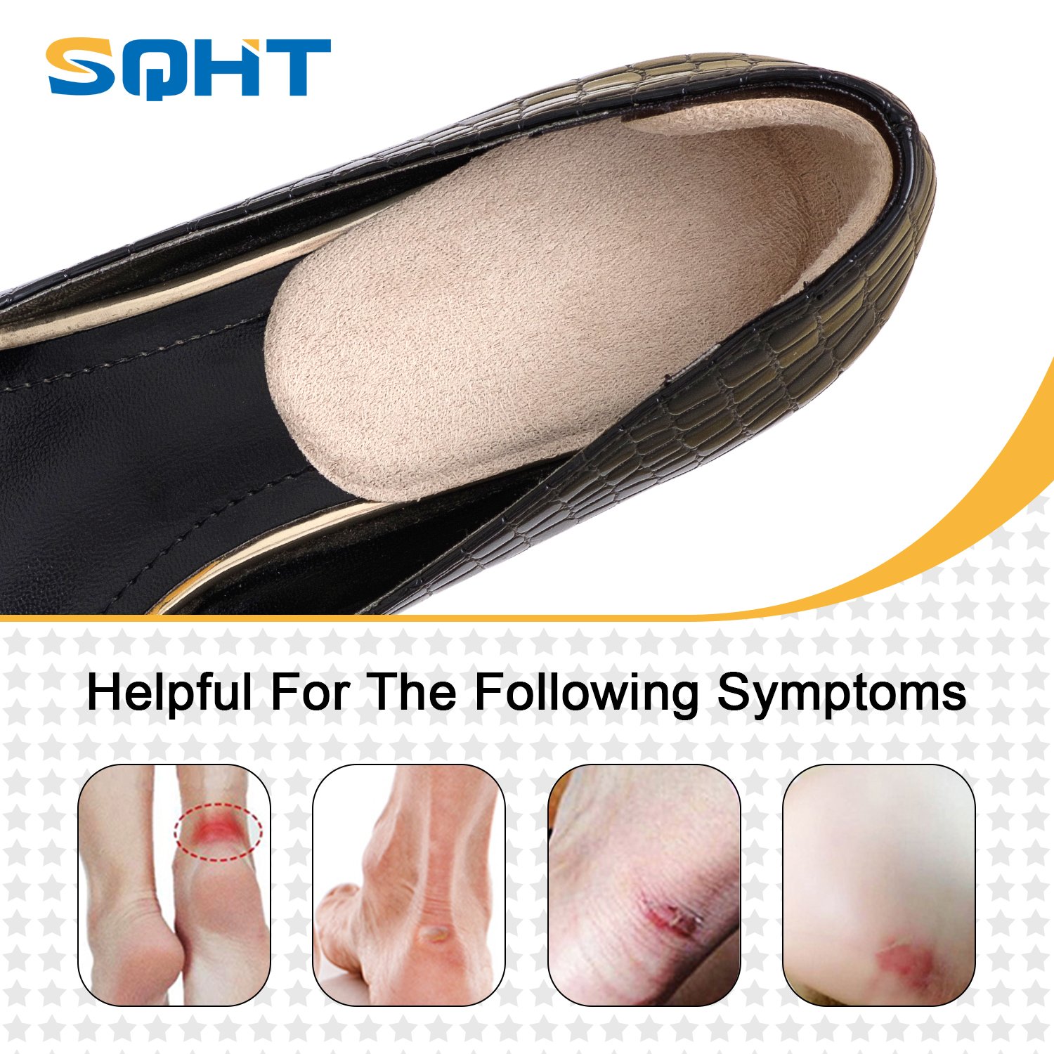 Heel Grip Liners Pads and Ball of Foot Cushion Gel Inserts Back Heel and Forefoot Relieve by SQHT (Beige)
