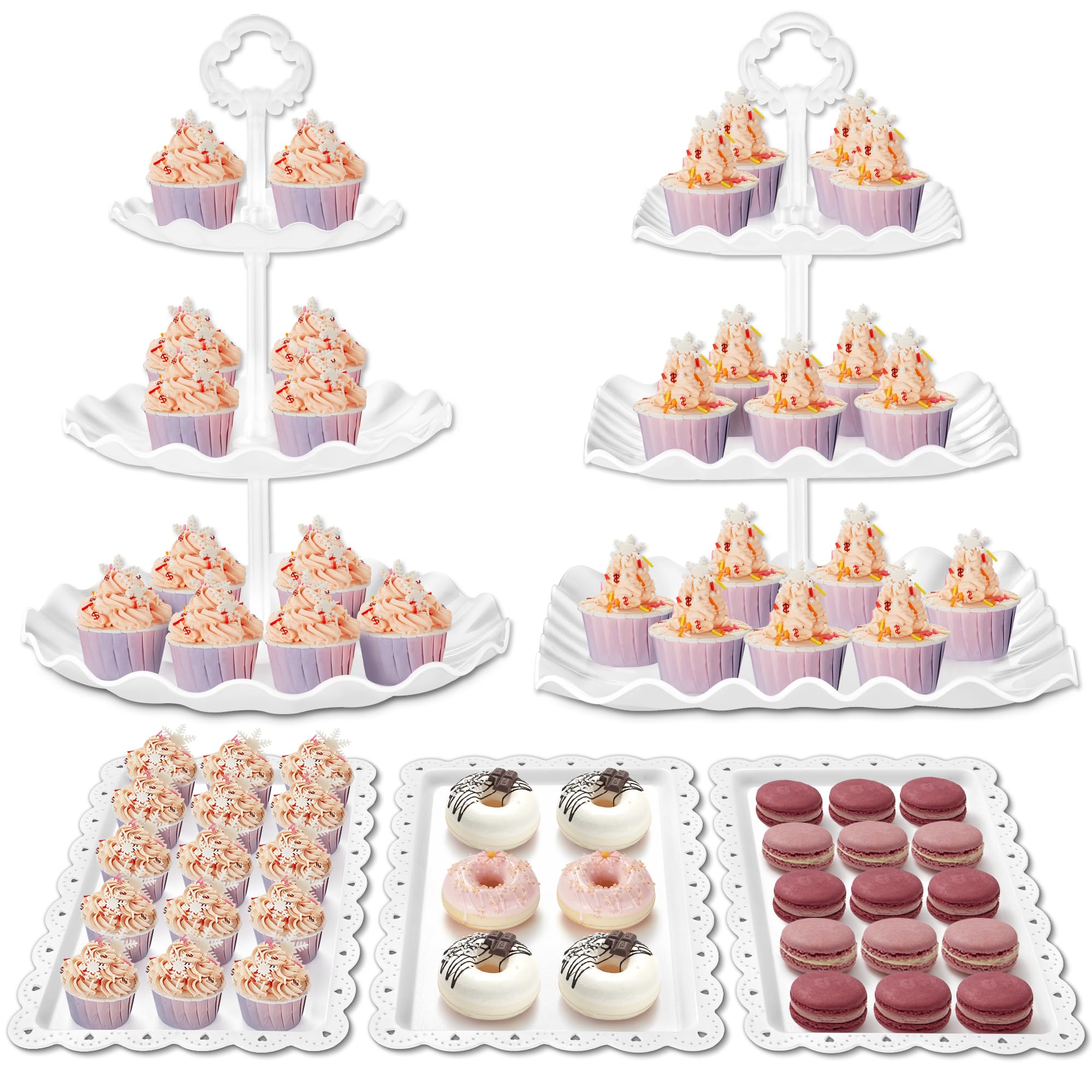 Photo 1 of Kootek Dessert Cupcake Stand, 5pcs Dessert Table Display Set, 3 Tiered Cup Cake Holder Tower Stand& Cookie Serving Trays for Wedding, Tea Party, Birthday, Baby Shower