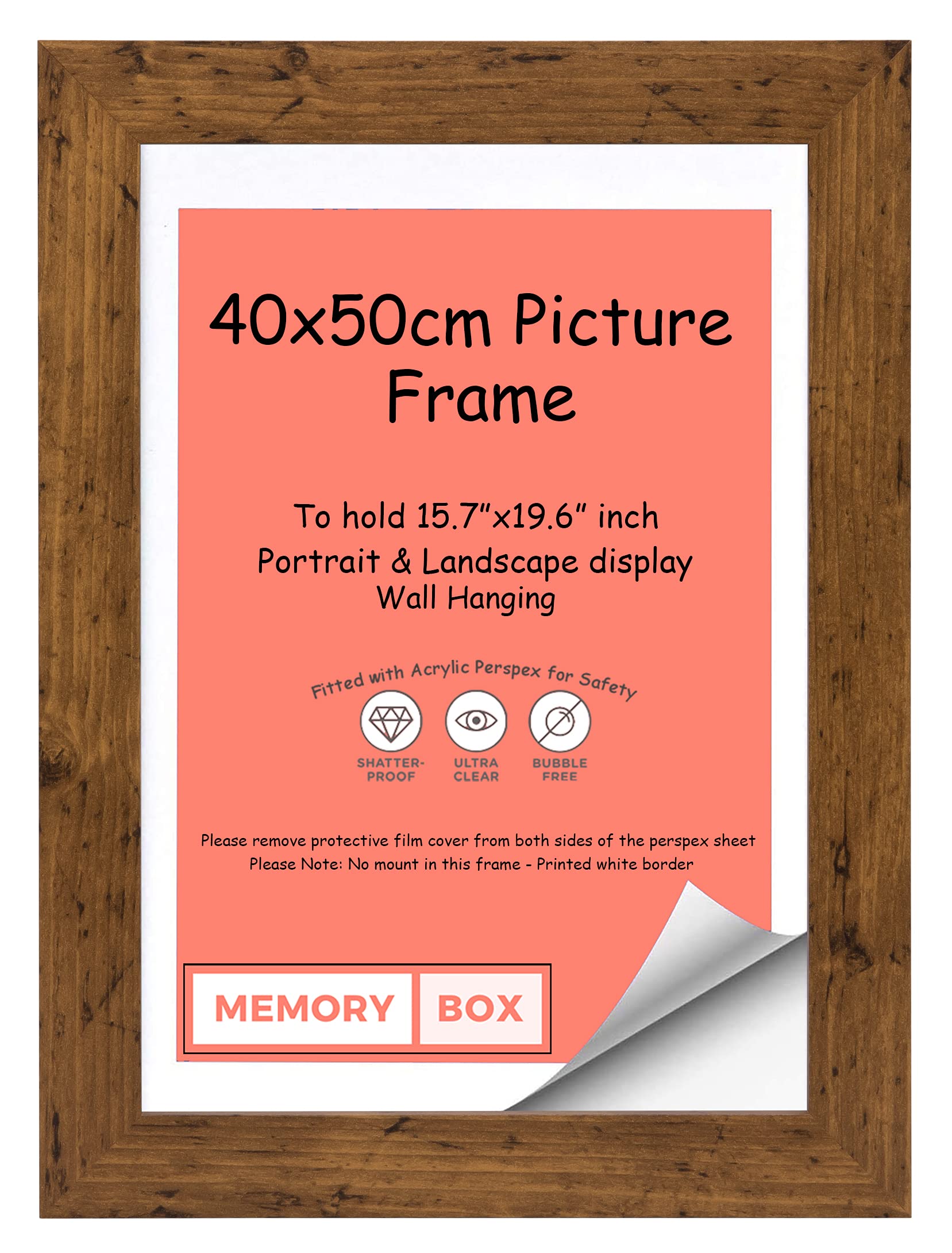 Memory Box Wrapped MDF Picture/Photo/Poster frame with Perspex Sheet - Moulding 30mm Wide and 15mm Deep - (40 x 50cm) Rustic 15.7" x 19.6"