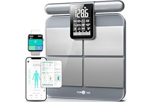Runstar Scale for Body Weight and Fat Percentage, 8-Electrodes Precision Digital Smart Scale for BMI 28 Body Composition Measurement, Silver Bathroom Smart Scales with Large Display
