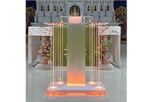 46.5" LED-Illuminated Acrylic Church Pulpit with Wheels - Transparent Podium Stand Featuring Spacious Reading Platform and Er