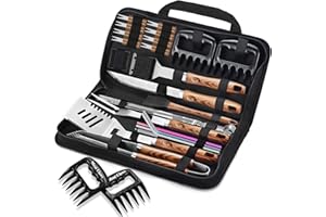 ROMANTICIST 27pcs Heavy Duty Grilling Gifts for Men Dad Christmas, Extra Thick BBQ Accessories Tools Set, Stainless Steel Grill Utensils Kit with Meat Claws, Carrying Bag for Outdoor Camping Brown
