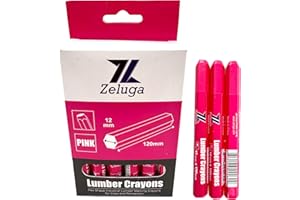 Zeluga 4.7in. x 0.47in. Hex Shape Industrial Lumber Marking Crayons for Clear and Permanent Markings, Pink 12 Pack