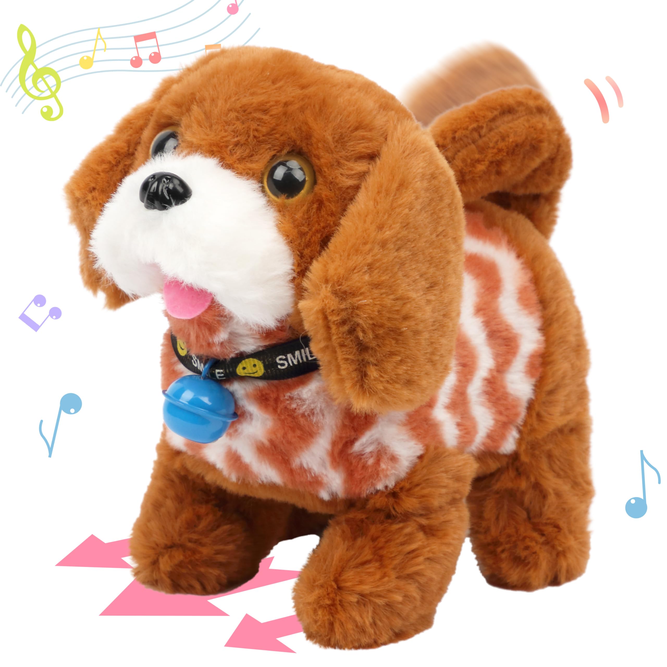 Photo 1 of Hopearl Walking Dog Golden Retriever in Brown Vest Interactive Electronic Pet Plush Toy Puppy Woof and Moving Animated Nodding Head Gift for Toddlers Birthday, Brown, 7''