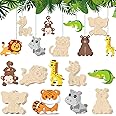 36 Pack Unfinished Wood Animal Jungle Cutouts Jungle Animal Crafts Wooden Shapes Crocodile Lion Monkey Elephant Tiger Giraffe for Cutouts Crafts for Kids Party DIY Holiday Hanging Decor