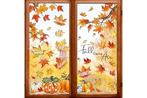 Yovkky Fall is in The Air Maple Leaves Window Clings 9 Sheets, Autumn Pumpkin Patch Thankful Grateful Farmhouse Stickers Decals Decor, Blessed Thanksgiving Home Kitchen Decorations