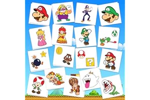 TATTOOFUN Mario Party Supply Temporary Tattoos | Pack of 34 | MADE IN THE USA | Skin Safe | Party Supplies & Favors | Removable