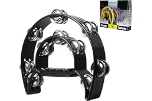 YMC TAM20-BLACK Double Row Tambourine - Metal Jingles Hand Held Percussion Ergonomic Handle