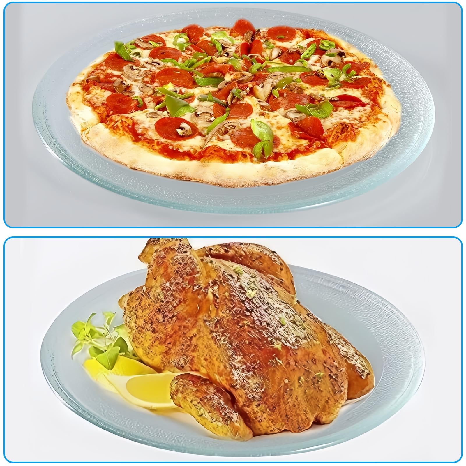 WIYETY Universal Drehteller für Mikrowelle Mikrowellenteller Glas Glasdrehteller mit TellerhalterMikrowelle, MikrowelleGlasplatte Drehteller Drehscheibe Teller Glasteller für Mikrowellen (Round frame) 7