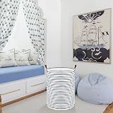 DOKEHOM 18-Inch Freestanding Laundry Basket with Lid Blue Stripe (M) view 8