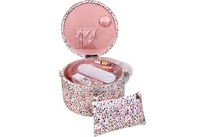 SINGER Large Round Sewing Basket with Emergency Travel Sewing Kit & Matching Zipper Pouch - Rose Pink Leopard Print