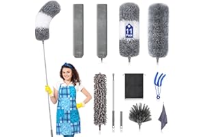 DTZERT Microfiber Duster Kit (11PCS) - Washable Dusters with Extension Pole (30 to 100 in) for Cleaning Ceilings, Fans, Furniture