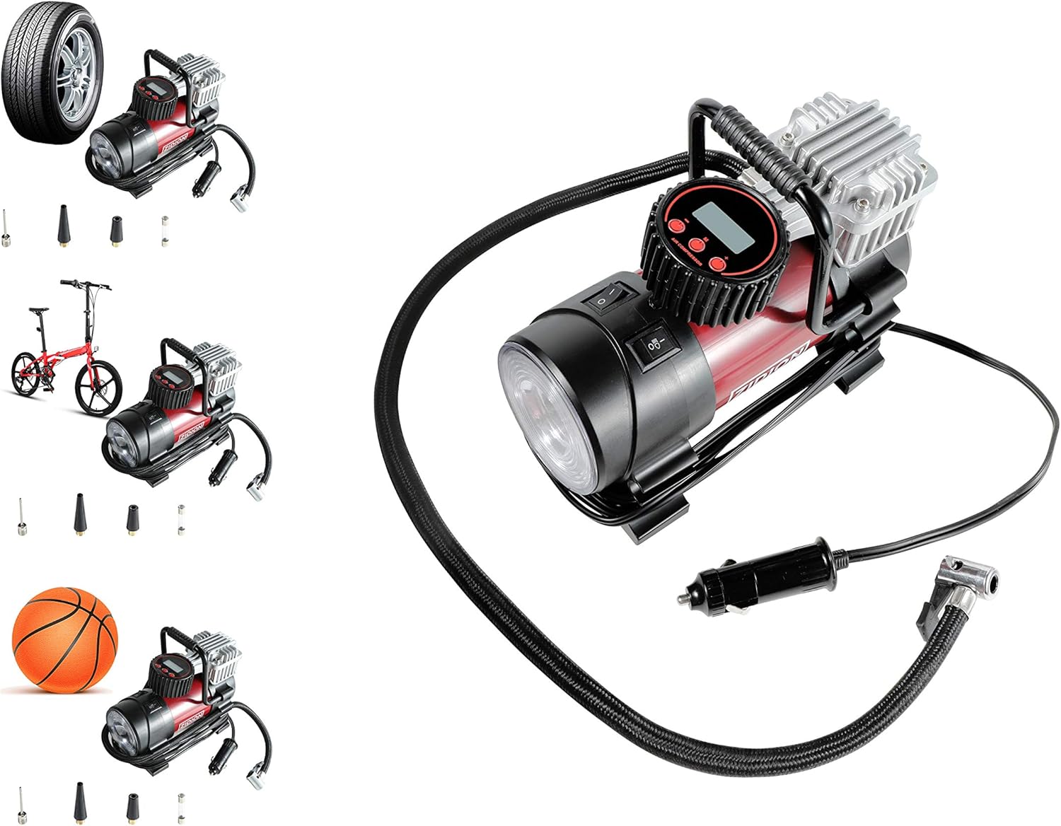 Zidion Air Compressor - Portable Tire Inflator for Cars, Bikes, SUVs, Swimming Pool Accessories, Inflatable Kayaks - Plugs Into 12V Cigarette Lighter Socket - 10ft Power Cord: Home Improvement