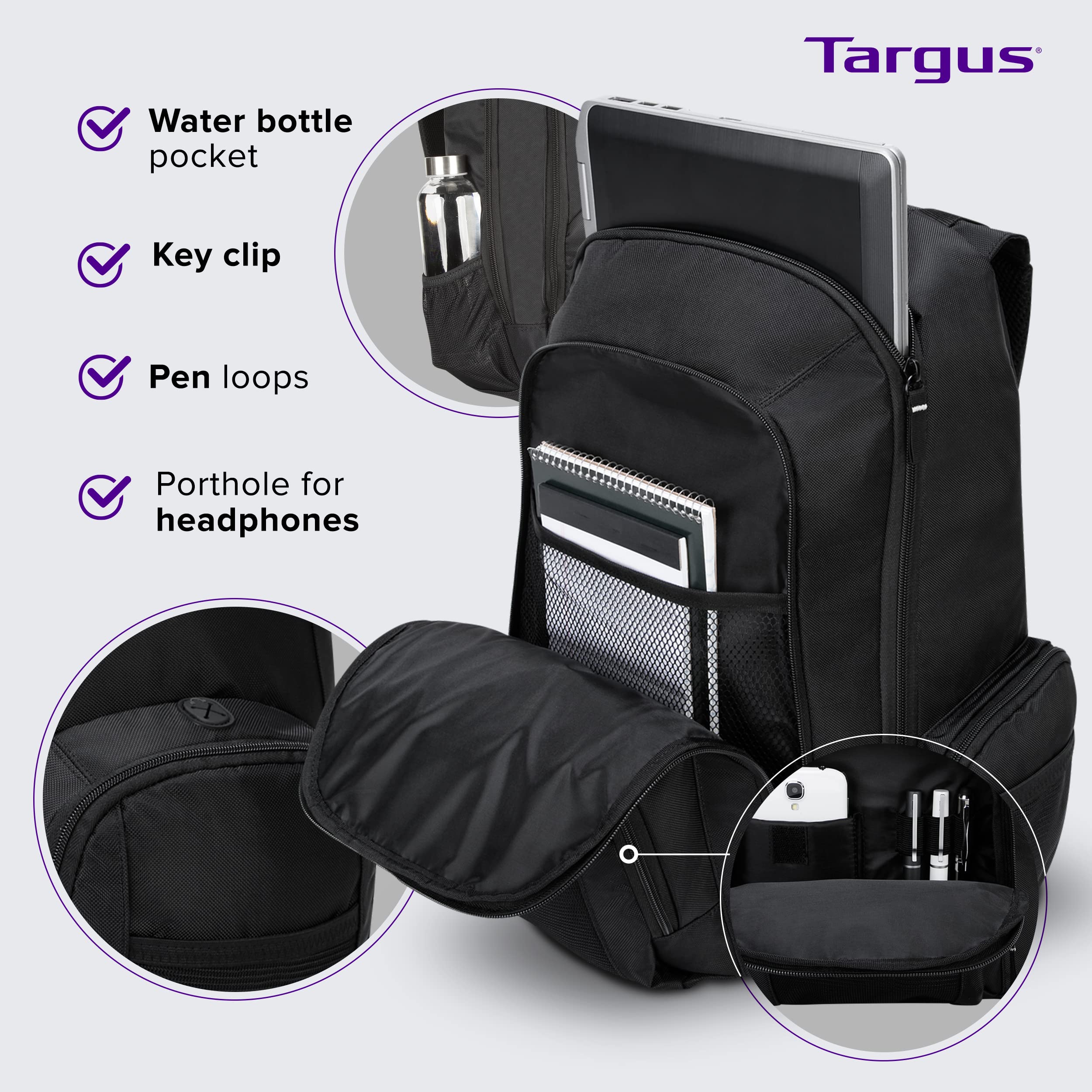 Targus 16 Inch Groove Laptop Backpack, Black Fits Most Laptops Up To 16", Water Resistant