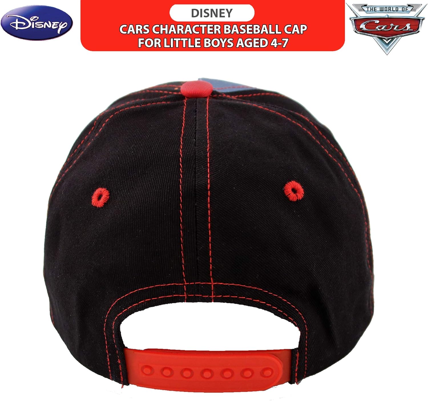 Disney Little Boys' Cars Lightning McQueen Character Cotton Baseball Cap, black/Red, Ages 4-7: Clothing