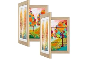 Orionstar 2 Pack Kids Art Frames, Artwork Picture Frames Changeable with Stand, Front Opening Picture Display Holds 100 Paper Pcs, Artwork Display Storage Frames for Children, Desk, Home and Office, (Wood)