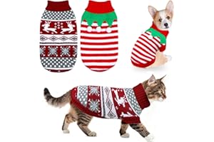 GOYOSWA 2 Pack Cat Christmas Sweater, Winter Knit Cat Sweaters Warm Coat Clothes Reindeer Snowflake Elf Christmas Sweater Outfit for Cats Kitten Puppy M