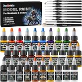 FansArriche Model Paint, 28 Colors with 2 Thinners, 8 Brushes &amp; 2 Drybrush | Airbrush Compatible Miniature Paint Set, Acrylic Model Paint and Brush Set for Miniatures, Gaming Figures, 3D Prints &amp; Crafts