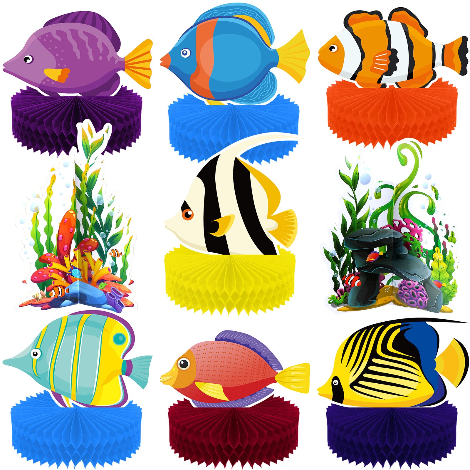Photo 1 of 9 Pcs Tropical Fish Under The Sea Party Decoration Fish Honeycomb Centerpiece Tropical Supplies Ocean Table Centerpiece Topper Decor for Birthday Baby Shower Party Favor