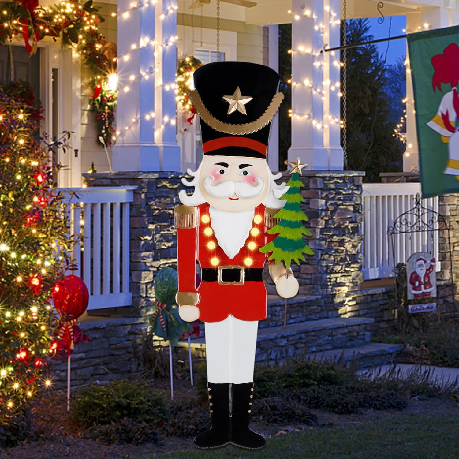 Decorative Garden Stakes - DR.DUDU Christmas Outdoor Decorations, 39 Inch LED Lights Nutcracker Yard Stake, Multi-Use Hanging Soldier Lighted Garden Stake, Perfect for Driveway Front Door Garden Yard Lawn Wall