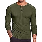 COOFANDY Men's Muscle Slim Fit T-Shirt Long Sleeve Henley Shirts Casual Gym Workout Athletic Tee Shirts