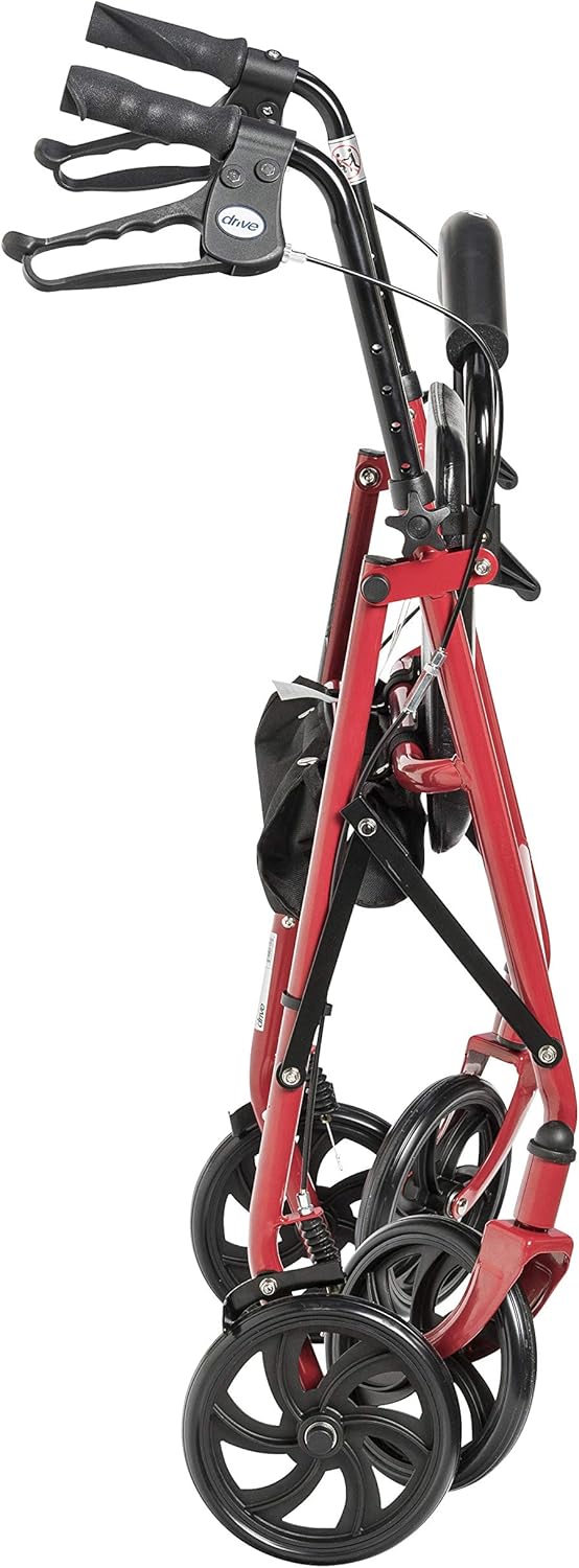 Drive Medical Four Wheel Rollator with Fold Up Removable Back Support, Red: Health & Personal Care