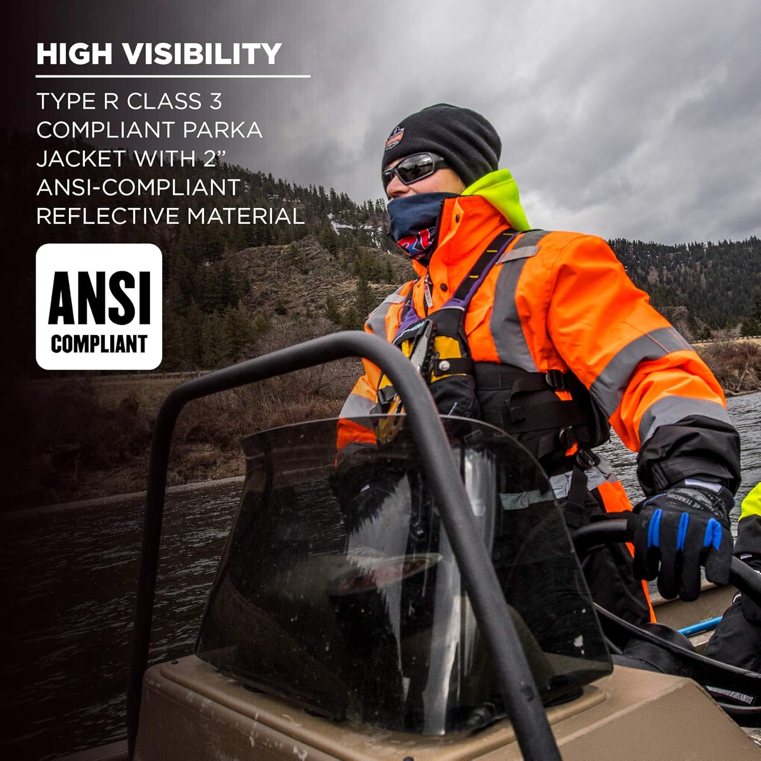 Ergodyne - 25575 High Visibility Reflective Winter Safety Jacket, Insulated Parka, ANSI Compliant, GloWear 8384, Orange, Extra Large - - 
