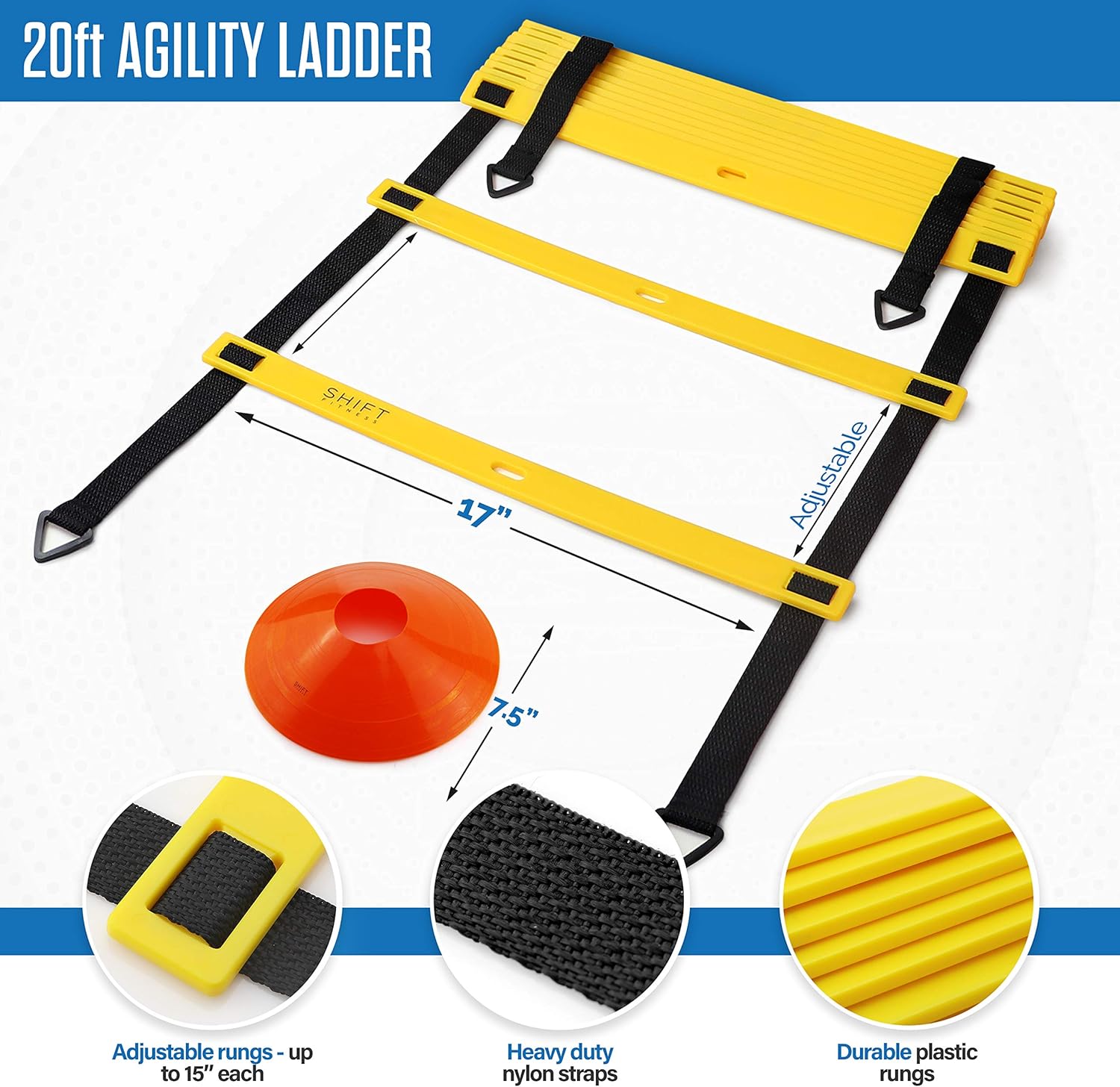 Agility Ladder Speed Training Equipment Set – Increase Speed with Long Adjustable 12 Rung Agility Ladder, Sturdy Cones, Strong Resistance Bands, Large Carry Bag, Jump Rope and Footwork Drill Chart : Sports & Outdoors