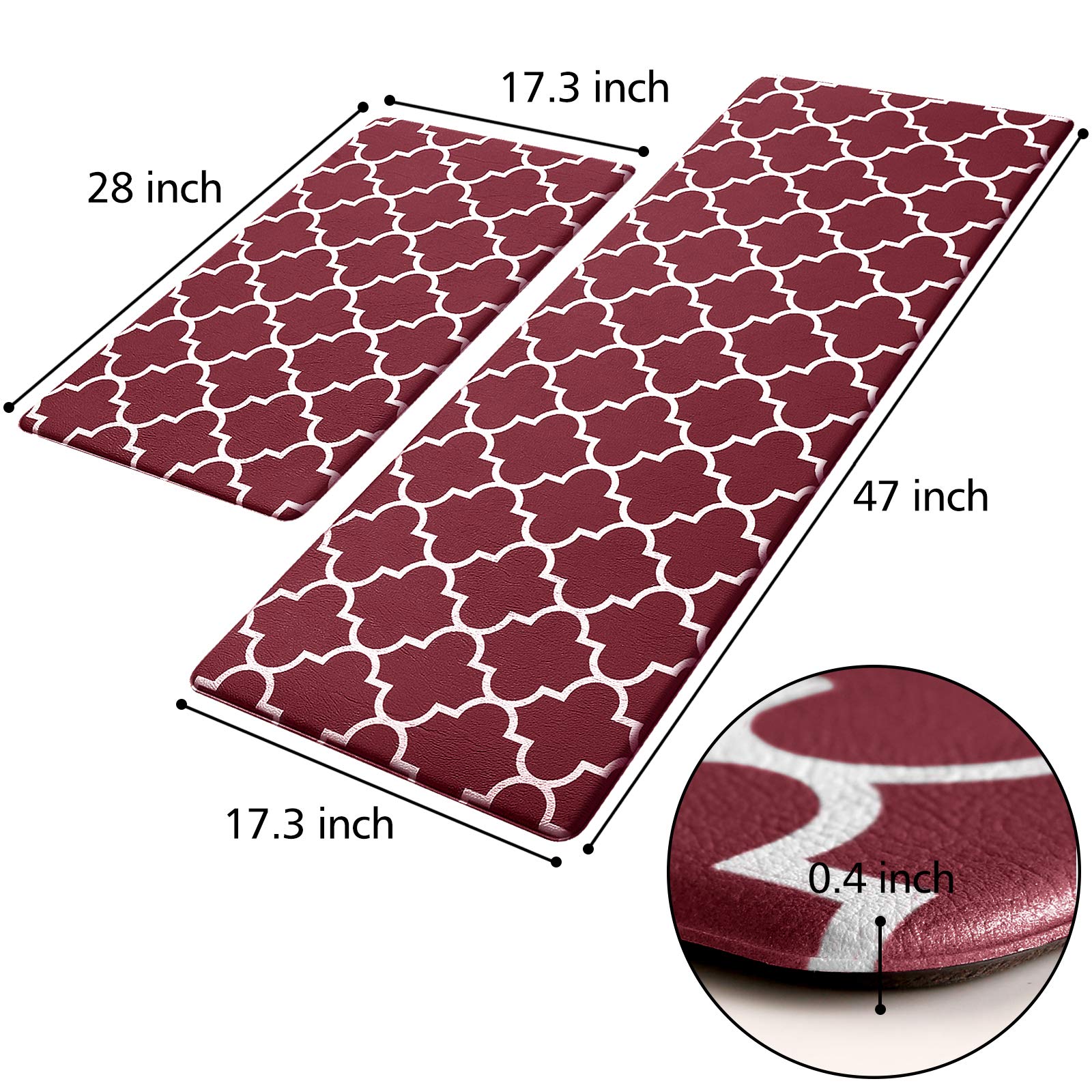 KMAT Kitchen Mat 2 Pack Cushion Anti-Fatigue Kitchen Rug Waterproof Anti-Slip Kitchen Mat Rug Heavy Duty PVC Ergonomic Comfort Standing Foam Mat for Kitchen Floor Home Office Sink Washing