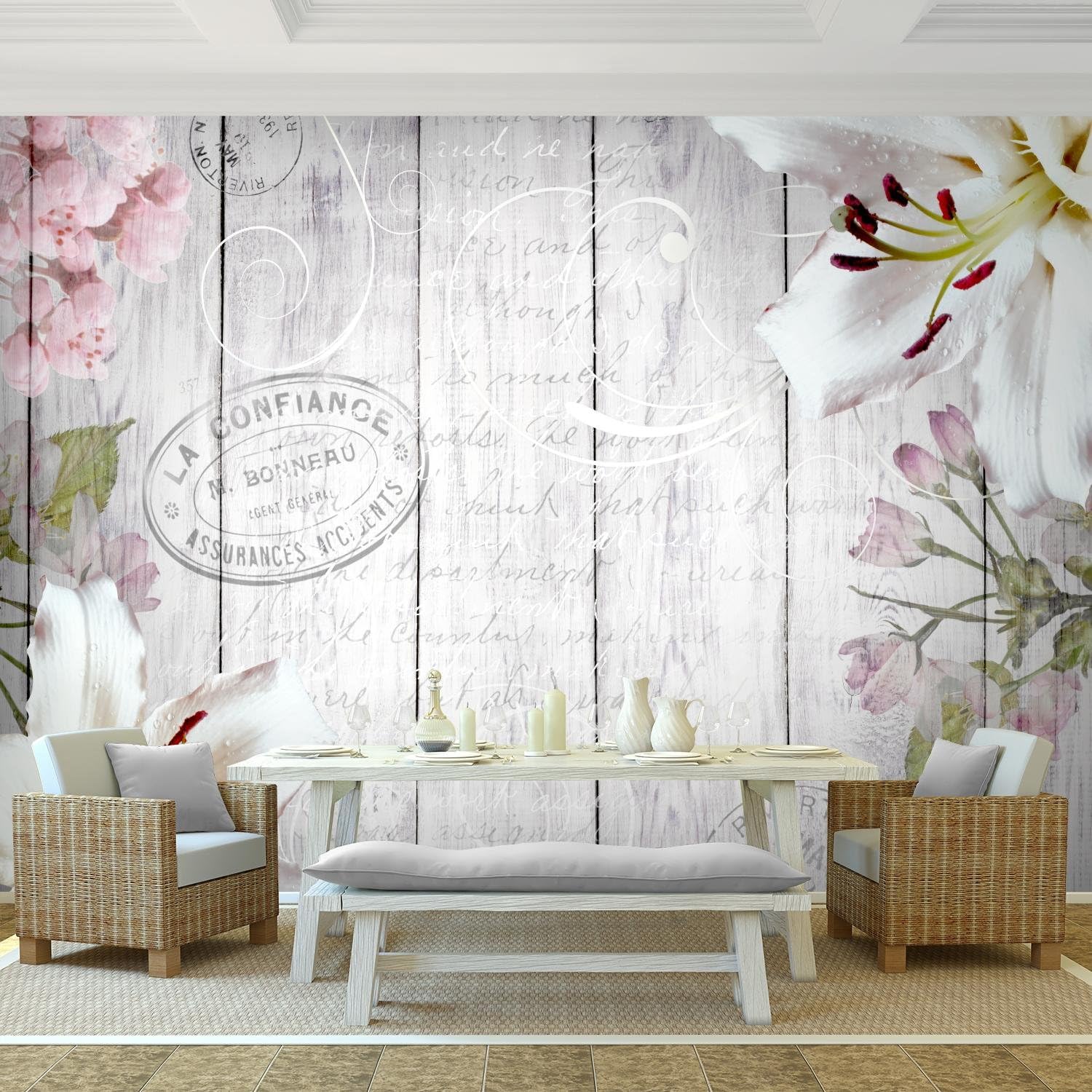 Runa Art Photo Wallpaper Flowers Vintage Lillien 352 x 250 cm Non-Woven Wall Art XXL Moderne Living Room Bedroom Gray 9117011a - Image 3