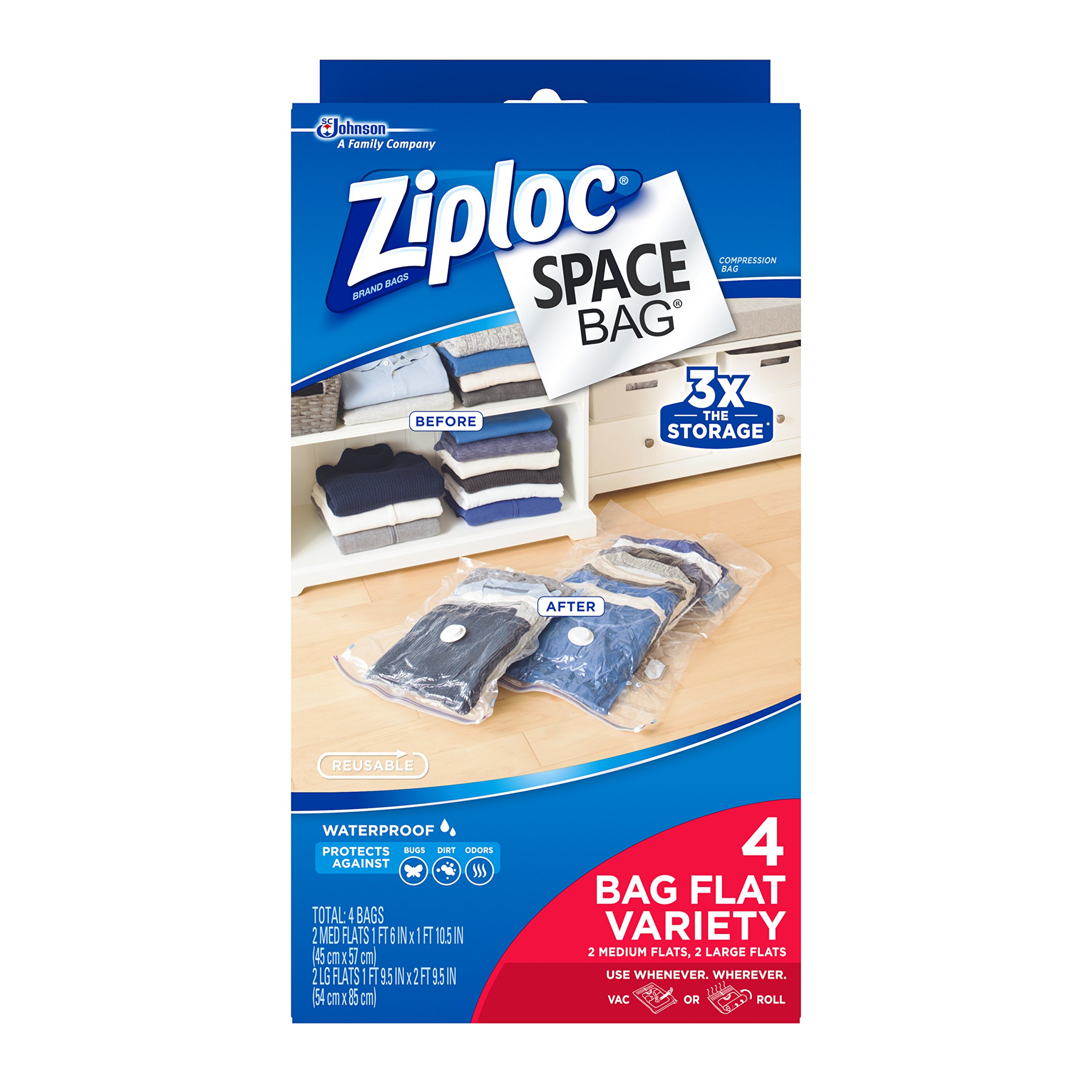Ziploc Space Bag, Travel Bags Poly Pack, 2 pack Health