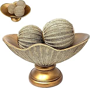 Amazon.com: Gold Home Decor Bowl Tray and Set of 3 Orb Balls - Coffee Table Console Mantle Decor ...