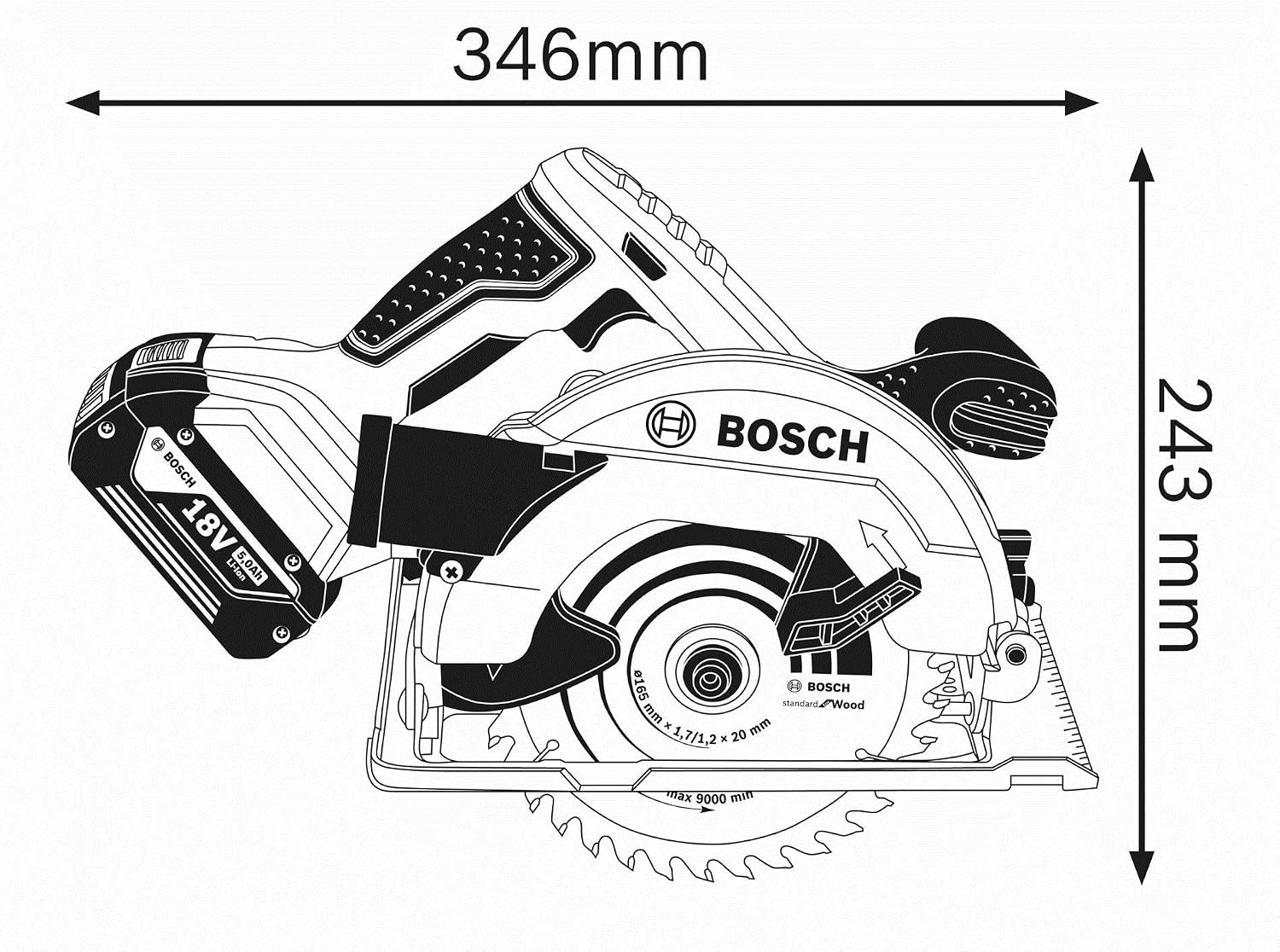 Bosch Professional 18V System Cordless Circular Saw GKS 18V-57 (saw blade diameter: 165 mm, cutting depth: 57 mm - Image 4