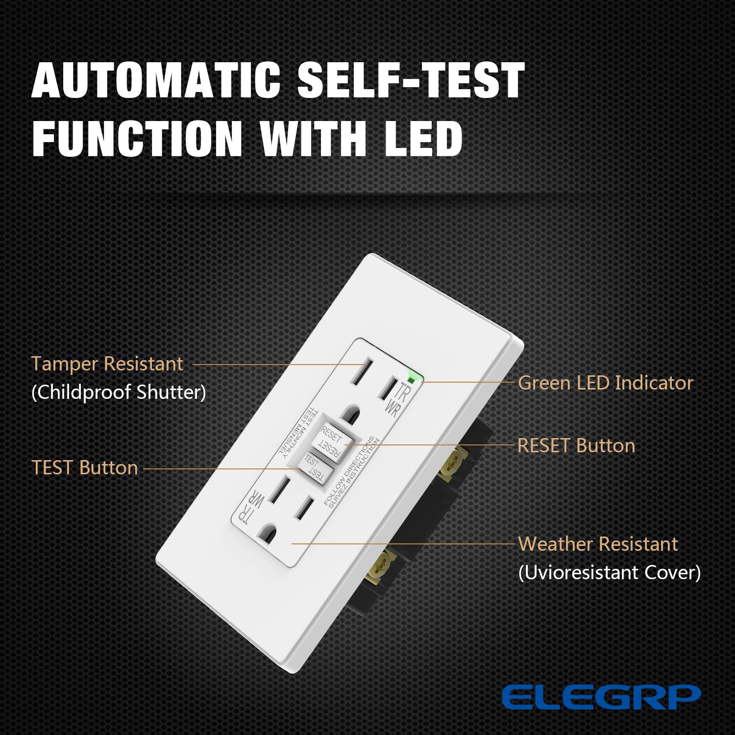 ELEGRP 15 Amp GFCI Outlet TR Tamper Resistant and WR Weather Resistant