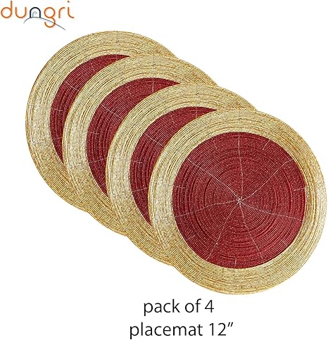 Set Von 4 Dungri Handgefertigte Rot Und Gold Runde Perlen Tischset Grosse Untersetzer Perfekt Fur Dinner Tisch Esstisch Tischsets Dia 12 Neue Geschenk Idea Amazon De Kuche Haushalt