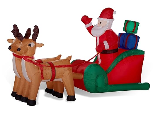 title=Slitta renne con Babbo Natale gonfiabile illuminato, lungo 240 centimetri per la