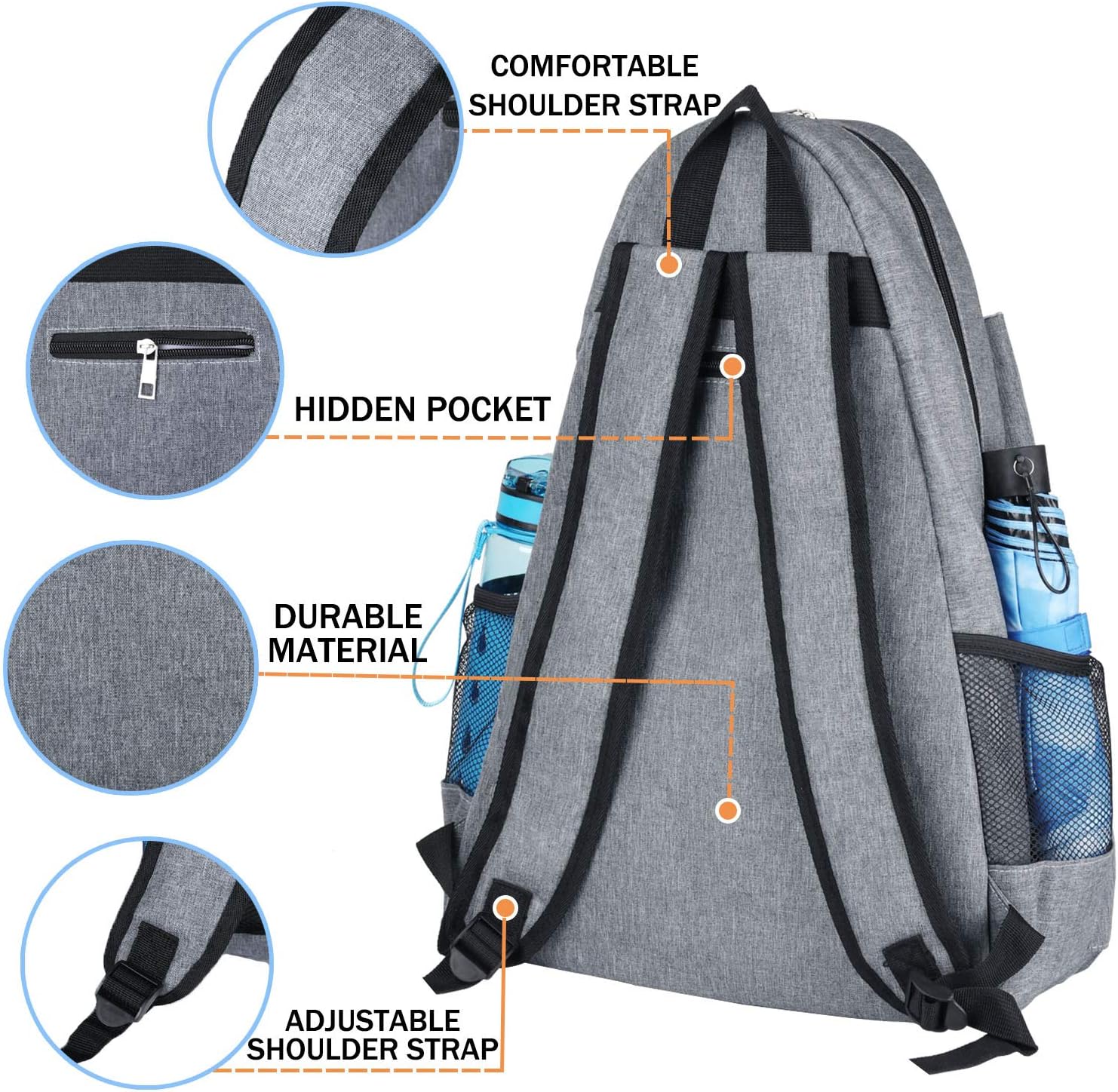 ACOSEN Tennis Bag Tennis Backpack - Large Tennis Bags for Women and Men to Hold Tennis Racket, Pickleball Paddles, Badminton Racquet, Squash Racquet, Balls and Other Accessories (Gray) : Sports & Outdoors
