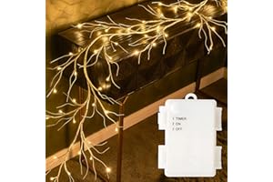 Fudios Lighted Birch Garland with Timer 48 LED Fairy Lights 6ft Battery Operated for Mantle Decor, Lit Christmas White Twig Garland Winter Home Wall Decoration Indoor Outdoor Use 1 Set