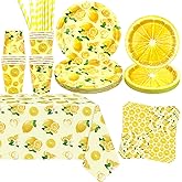 KEFAN Lemon Birthday Party Decorations, Lemon Theme Party Tableware Supplies including Plates, Cups, Napkins, Tablecloth, Serves 20 (20)