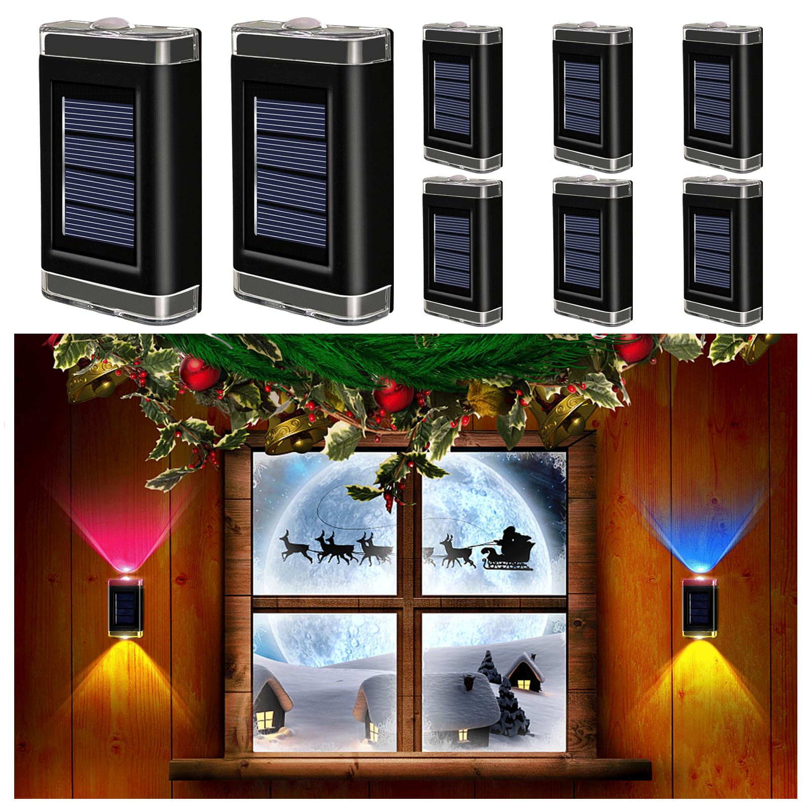 Photo 1 of **ONE HAS A SMALL CRACK**K.E.J. Solar Fence Lights Outdoor Waterproof, 8 Pcs Solar Wall Lights Color Changing Up & Down Lights Outdoor -Lights Fixture for Wall Fence Yard Deck Garden Garage Walkway Porch