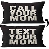 Mancheng-zi Call Your Mom Pillow, Reversible Throw, 12 x 20 Inches, Cotton Linen, Black 02, Family Theme, for Decorating a Room or as a Graduation Gift