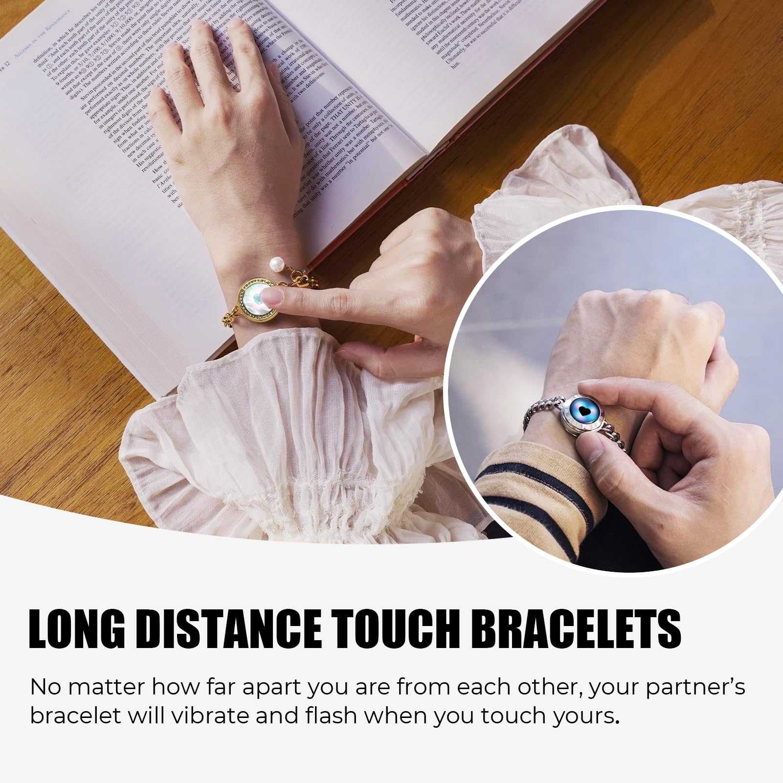 TOTWOO Touch Bracelets for Couples, Vibration & Light up for Love Couples Long Distance Relationship Gifts for Girlfriend Bluetooth Pairing Jewelry