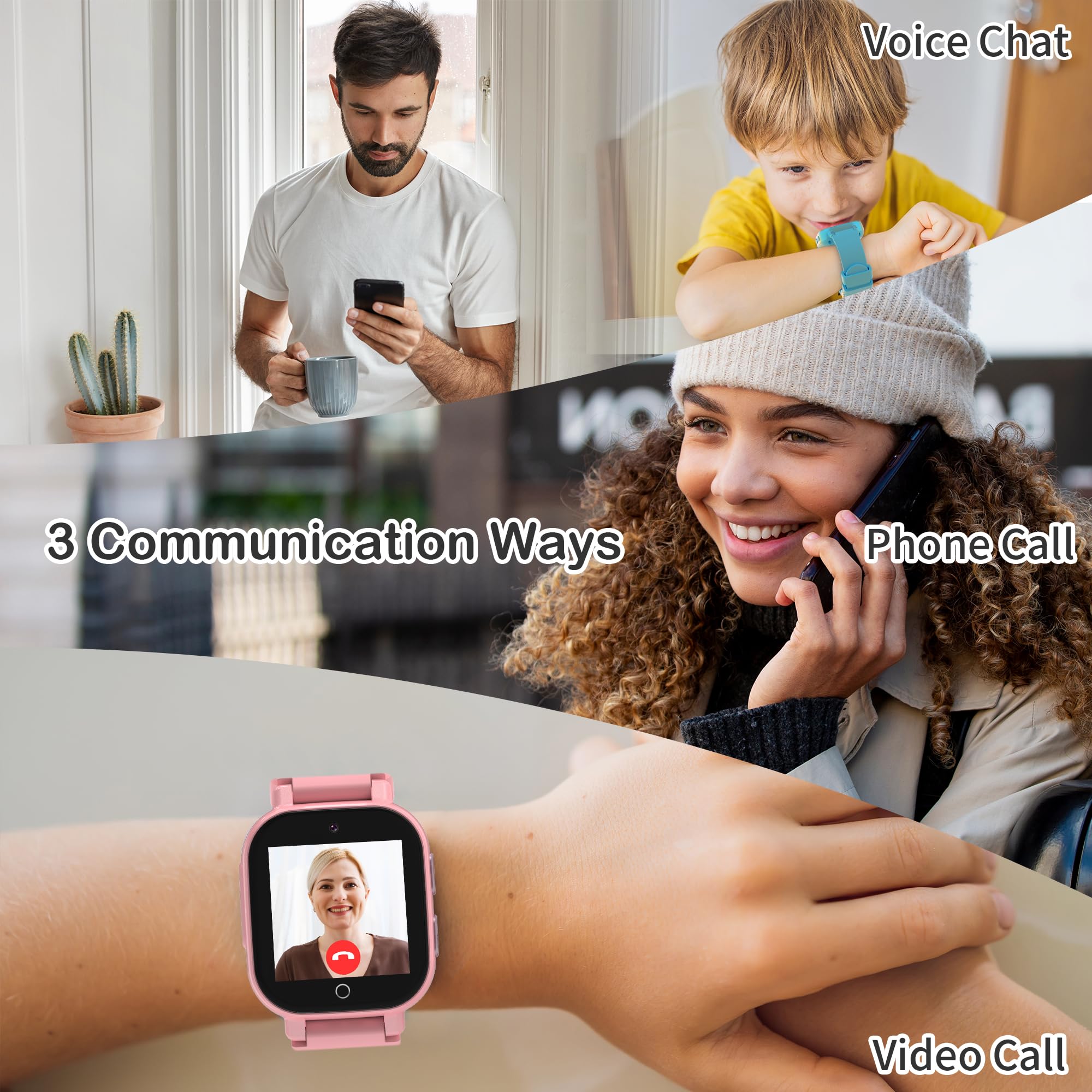 Phyulls 4G Kids Smart Watch Boys with GPS Tracker & Video Calling, Waterproof One-Key SOS Call Voice Chat Camera Alarm Sport Pedometer GPS Tracker Watch for Boys Age 4-12