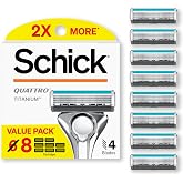 Schick Quattro Titanium 4-Blade Razors for Men Refills, 8 ct | Titanium-coated razor blades refills, Smooth-gliding lubricating strip, Pivoting head contours face, Precision edging tool