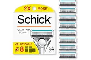 Schick Quattro Titanium Razor Refills, 8ct | Schick Razor Blades Refills, Razor Blades for Men, Shaving Blades for Men, Quattro Razor Refill, 4 Blade Razor Heads, 8 Refills