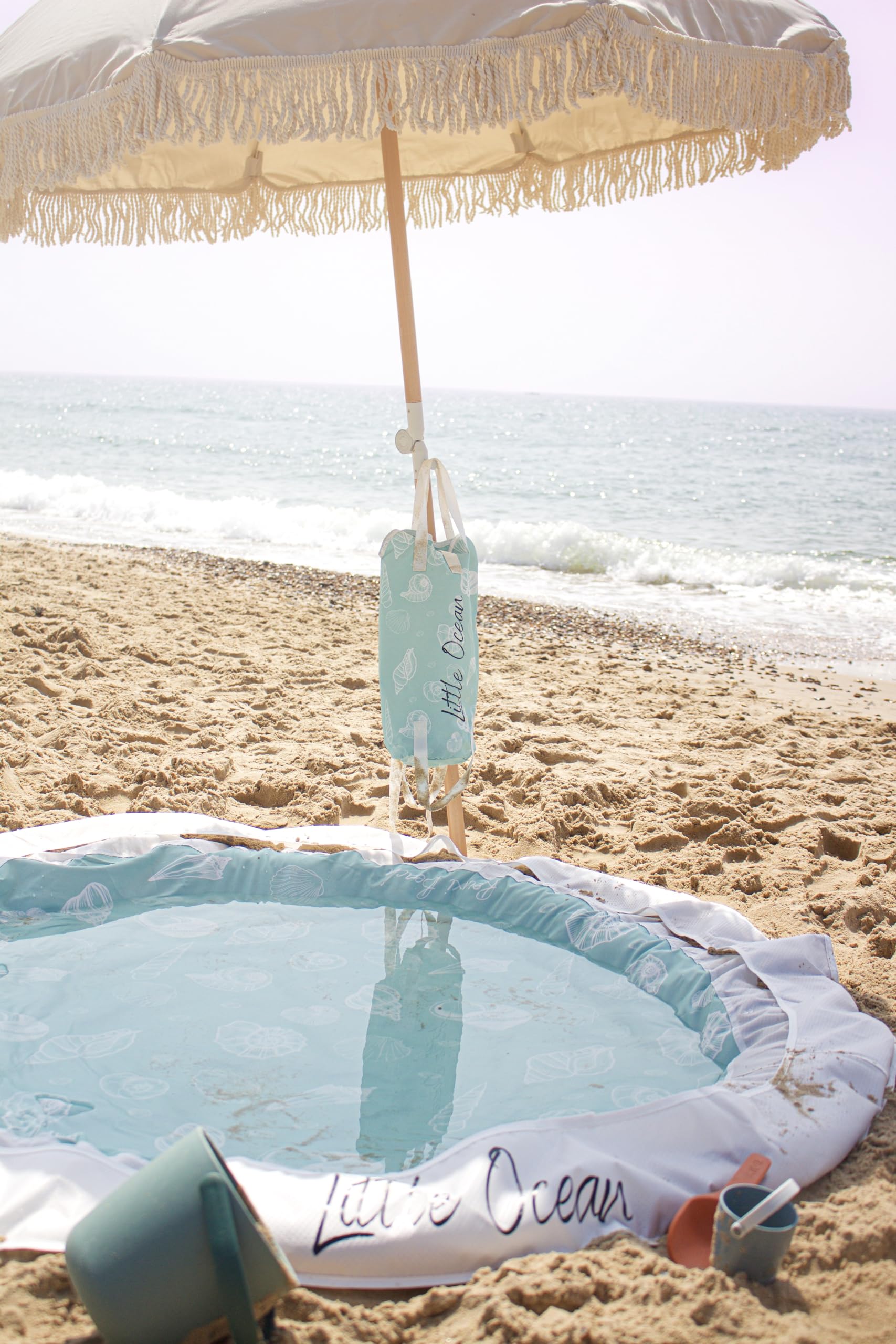 Little Ocean Portable Beach Pool – Quick Dry Travel Pool with Storage Bucket Bag for Babies, Toddlers & Kids – Foldable Outdoor Water Play Accessory for Travel Holiday & Beach Days! (Blue)